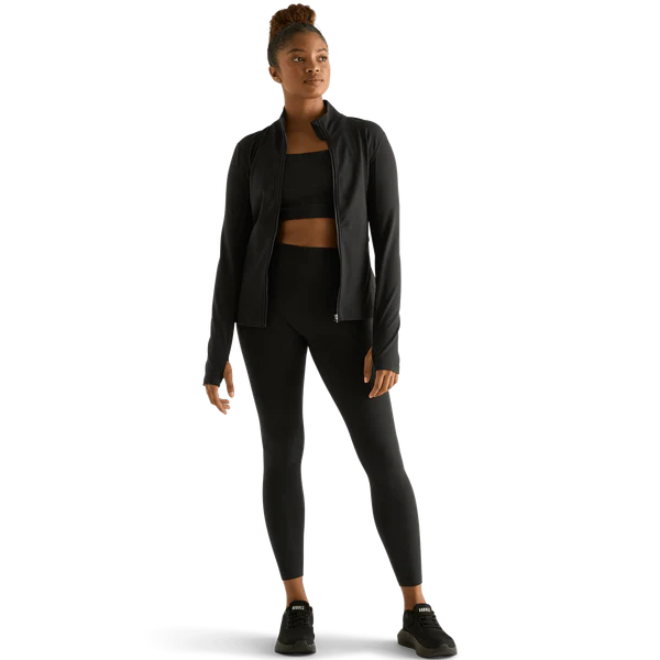 Damen-Matte-Reißverschluss-Jacke x Strumpfhose
